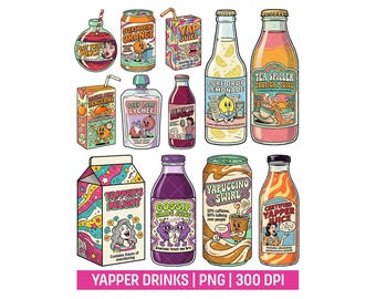 Certified Yapper Fruit Juice PNG Bundle, Funny Beverage Packaging, Retro Drinks Clipart, Oversharing Meme Stickers, Sarcastic Gen Z Humor