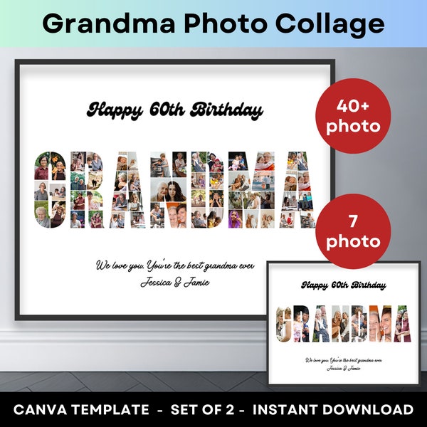 Grandma Photo Collage Personalized Grandmother Gift Grammy Birthday Custom Photo Gift Canva Frame Template Printable Wall Art 16x10 8x10