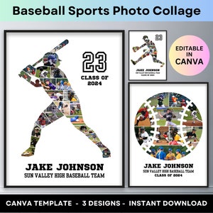 Collage de fotos de béisbol, deportista, atleta, noche de graduación, hijo, regalo de graduación, collage de fotos de entrenador, póster imprimible personalizado, plantilla de Canva