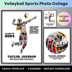 Collage di foto di pallavolo, giocatore sportivo, serata di laurea, regalo di atleta, allenatore, collage di immagini fai da te, poster stampabile personalizzato, modello Canva