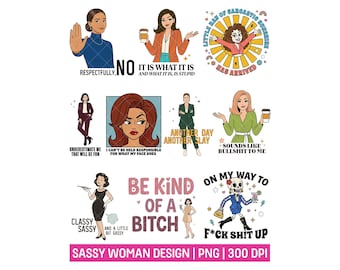 Sassy Women PNG Bundle, Funny Sublimation Designs, Sarcastic Quote Stickers, Snarky Girl Boss Clipart, Digital Download for Kindle Laptop