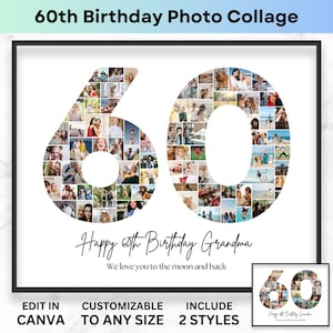 60e verjaardag nummer 60 fotocollage afdrukbare canvas frame sjabloon 60e verjaardag cadeau fotocollage 8 x 10 poster moeder vader oma geschenken