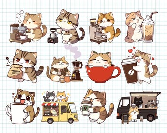 コーヒー好きの猫 PNG かわいい猫がコーヒーを飲むクリップアート
