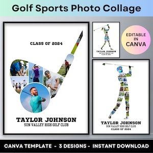 Golf Photo Collage Sports Golf Player Senior Night Graduation Gift Golfing Coach Picture Collage Golfer DIY Printable Poster Canva Template