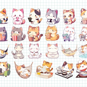 Cute Cat Clipart Daily Life PNG Kawaii Kitty Everyday Chores Cartoon ...
