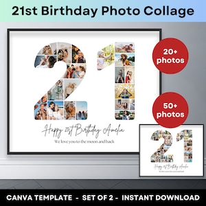 21 Geburtstag Nummer 21 Fotocollage Druckbare Canva Rahmen Vorlage 21 Geburtstag Bildcollage 8x10 Poster Personalisiertes Geburtstagsgeschenk