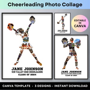 Cheerleading Photo Collage Sports Cheerleader Senior Night Graduation Gift Cheer Captain Picture Collage Printable Poster Canva Template