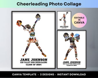 Cheerleading Photo Collage Sports Cheerleader Senior Night Graduation Gift Cheer Captain Picture Collage Printable Poster Canva Template