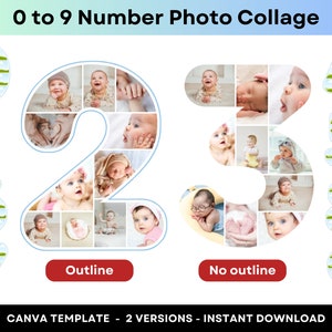 Cute Number Photo Collage Canva Template Editable Digital File All Numbers Any Digit for Birthday Gifts Graduation Year Wedding Anniversary