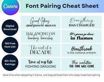 Guide d'association des polices Canva Aide-mémoire ultime pour l'inspiration typographique Téléchargement numérique pour la boîte à outils du designer Idées de combinaisons de polices gratuites