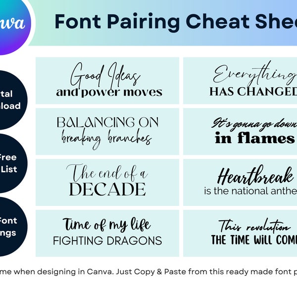 Canva Font Pairing Guide Ultimate Cheat Sheet for Typography Inspiration Digital Download for Designer Toolkit Free Fonts Combination Ideas