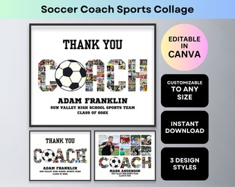 Soccer Coach Photo Collage Football Coach Thank You Gift Senior Night Sports Poster Farewell Teacher Appreciation Soccer Ball Canva Template