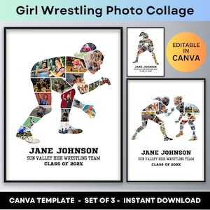 Girl Wrestling Photo Collage Female Wrestler Graduation Gift Senior Night Poster Women Sports Picture Collage Photo Gifts Canva Template