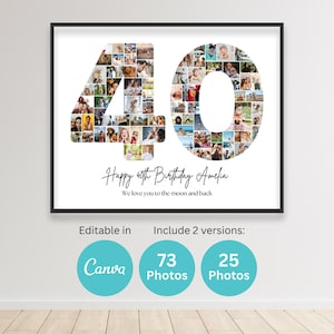 40. Geburtstag Zahl 40 Foto Collage Druckbare Canva Rahmen Vorlage 40. Jahrestag Bild Collage 8x10 Poster Personalisiertes Geburtstagsgeschenk
