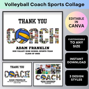 Colagem de fotos de treinador de vôlei, presente de agradecimento ao treinador, pôster esportivo para impressão, despedida do professor, baile de agradecimento, modelo Canva imagem 1