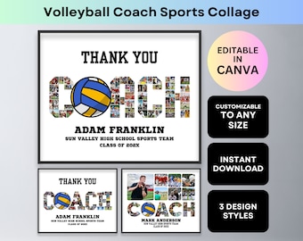 Volleyball Coach Photo Collage Thank You Coach Gift Senior Night Printable Sports Poster Farewell Teacher Appreciation Ball Canva Template