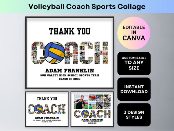 Volleyball Coach Photo Collage Thank You Coach Gift Senior Night Printable Sports Poster Farewell Teacher Appreciation Ball Canva Template