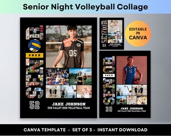 Senior Night Poster Volleyball Player Sports Photo Collage Student Athlete Graduation Photo Gift Picture Collage Editable Canva Template