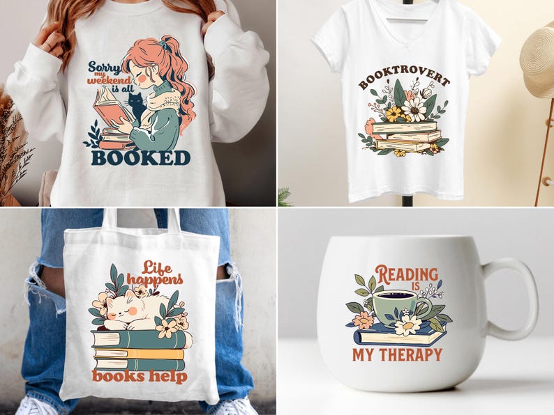 Book Lover PNG Funny Reading Quotes Vintage Floral Bookish Flower ...