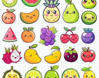 かわいいフルーツのクリップアート透明PNGバンドルセットかわいい