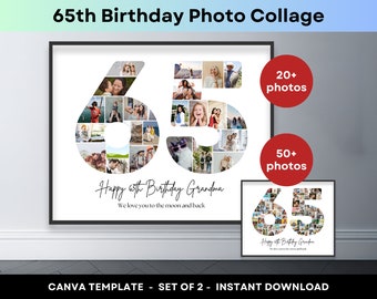 65th Birthday Number 65 Photo Collage Printable Canva Frame Template 65th Anniversary Gift Picture Collage 8x10 Poster Grandpa Grandma Gifts