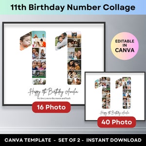 11th Birthday Number 11 Photo Collage Canva Frame Template 11th Anniversary Printable Poster Personalized Birthday Gift for Son Daughter