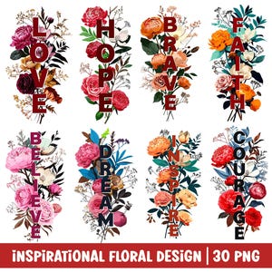 Inspirierende Blume PNG Motivations-Blumen Clipart-Bundle Abstrakte Blumen-Illustration Boho-Frühlings-Design Inspirierendes Wort druckbares Poster