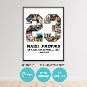 Player Number 23 Sports Photo Collage Graduation Gift Senior Night Grad 16x20 Poster Football Basketball Baseball Hockey Canva Template