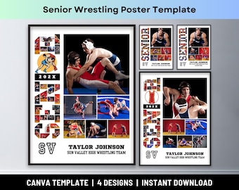 Senior Night Wrestling Poster Sport Foto Collage High School Wrestling Team Wrestler Abschlussfeier Geschenke Bildcollage Canva Template