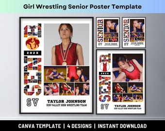 Mädchen Wrestling Senior Nacht Poster Sport Foto Collage High School Wrestling Team Wrestler Abschlussfeier Geschenke Bildcollage Canva Template