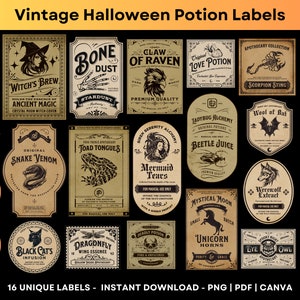 Halloween Potion Labels Printable Apothecary Bottle Labels Vintage Witch Potion Label Wizard Party Decoration Witchcraft Magic Stickers