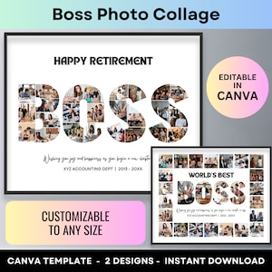 Boss Photo Collage Personalized Gift for Boss Retirement Party Birthday Going Away Farewell Gifts Team Leader Goodbye Poster Canva Template