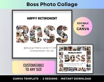 Boss Fotocollage Personalisiertes Geschenk für Bosse Ruhestandsfeier Geburtstag Abschied Abschiedsgeschenke Team Leiter Auf Wiedersehen Poster Canva Template