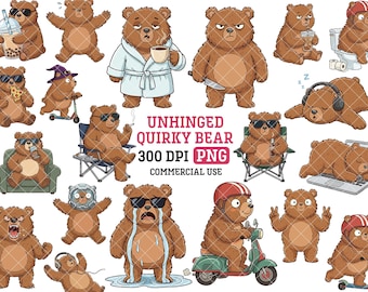 Rolig brunbjörn png kaotisk djur clipart brainrot meme sublimeringsbild snarky digital klistermärke
