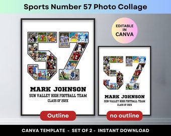 Sports Photo Collage Player Number 57 Graduation Gift Senior Night 2024 Athlete Poster Football Basketball Baseball Soccer Canva Template