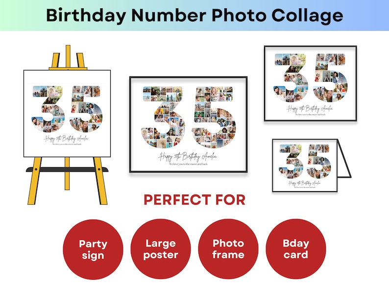 35th Birthday Gift Number 35 Photo Collage Printable Canva Frame