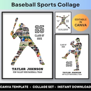 Baseball Photo Collage Personalized Senior Night Gifts Baseball Player Graduation Photo Custom Sports Team Printable Poster Canva Template