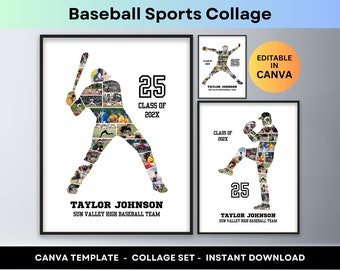 Baseball Photo Collage Personalized Senior Night Gifts Baseball Player Graduation Photo Custom Sports Team Printable Poster Canva Template