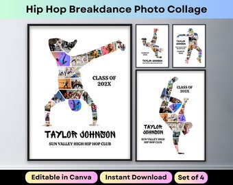 Hip Hop Dance Photo Collage Personalized Breakdancing Senior Night 2024 Graduation Gift Breakdance Dancer Printable Poster Canva Template