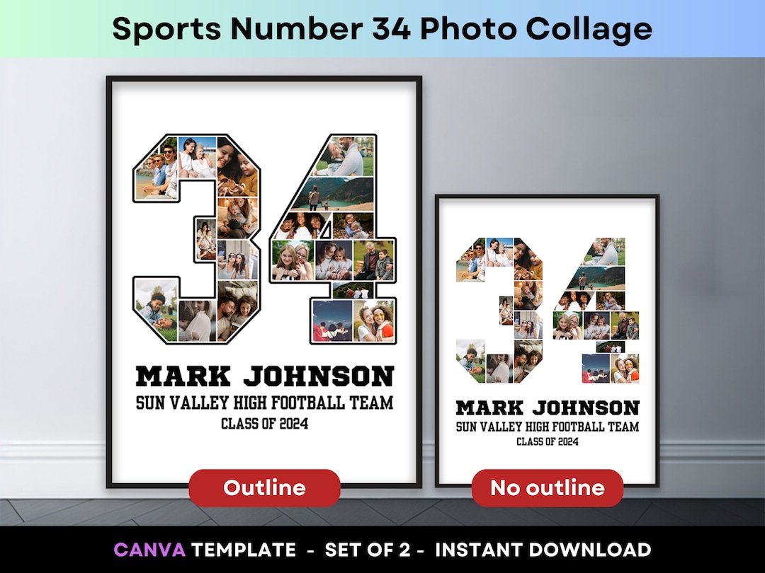 Player Number 34 Sports Photo Collage Graduation Gift Senior Class 2024