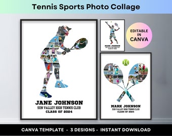 Tennis Photo Collage Sports Player Athlete Senior Night Graduation Gift Tennis Coach Picture Collage Custom Printable Poster Canva Template