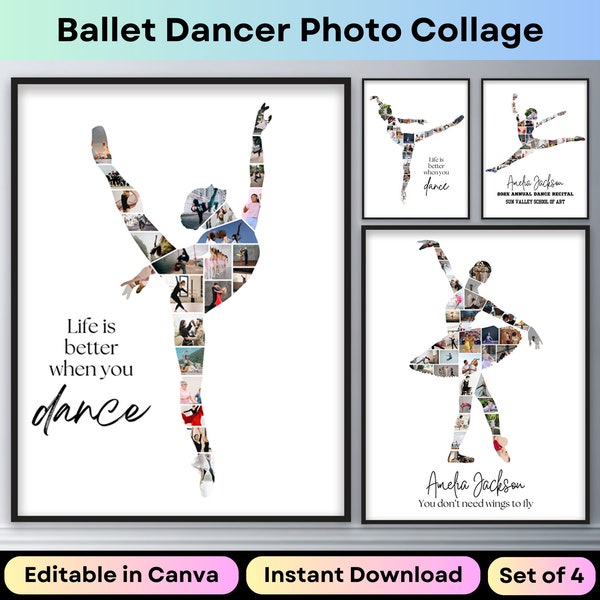 Ballet Danza Foto Collage Personalizado Bailarina Bailarina Foto Regalo para Hija Bailarina Imprimible Cartel Canva Plantilla Profesora de Danza