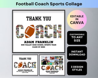 American Football Coach Photo Collage Rugby Coach Thank You Gift Senior Night Sports Poster Farewell Teacher Appreciation Canva Template