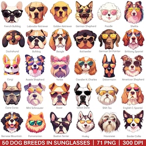 Hunderasse Clipart Süßes Hundegesicht PNG Bundle Cooler Sommerhund in Sonnenbrillen Lustiger Hundeliebhaber Cartoon Hund Mama Hund Papa Hundekopf Digitaler Aufkleber