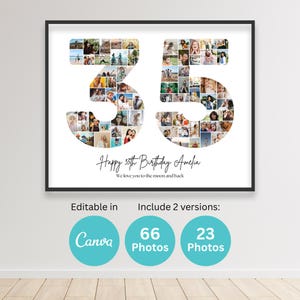 35. Geburtstag Geschenk Zahl 35 Foto Collage druckbare Canva Rahmen Vorlage 35. Hochzeitstag Geschenk Bild Collage Poster 16x20 8x10