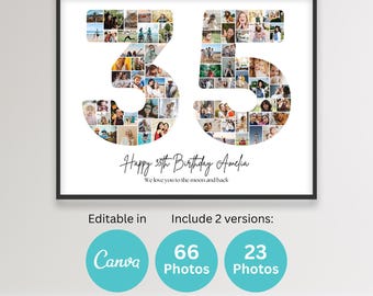 35th Birthday Gift Number 35 Photo Collage Printable Canva Frame Template 35th Wedding Anniversary Gift Picture Collage Poster 16x20 8x10