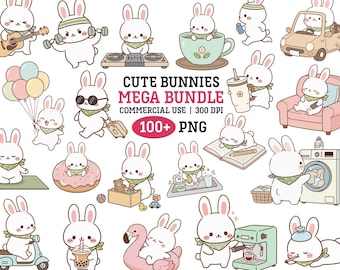 Kaninens dagliga liv PNG Clipart Kawaii vardagliga aktiviteter tecknad illustration digital klistermärkespaket