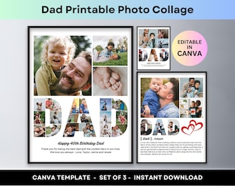 Dad Photo Collage Custom Father's Day Gift Personalized Birthday Keepsake for Daddy Papa Editable Canva Template Printable Definition Poster