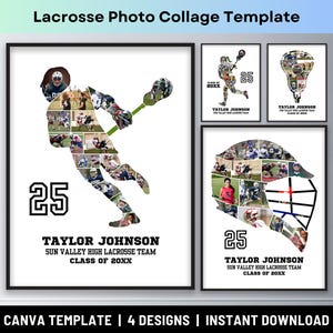 Lacrosse Photo Collage Sports Player Senior Night Graduation Gift Girls Boys Athlete Coach Picture Collage Printable Poster Canva Template