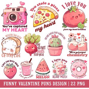 Diseño PNG con divertidos juegos de palabras de amor para el día de San Valentín, linda tarjeta de San Valentín rosa con dibujos animados kawaii, pegatina imprimible, imagen de uso comercial
